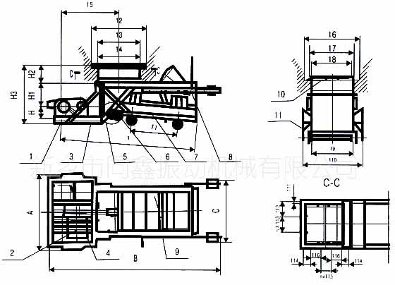 K型往復(fù)式給料機(jī)(往復(fù)式給煤機(jī))產(chǎn)品主要外形尺寸圖-同鑫振動機(jī)械
