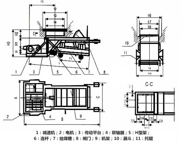 K型往復(fù)式給料機(jī)(往復(fù)式給煤機(jī))產(chǎn)品外形示意圖-同鑫公司